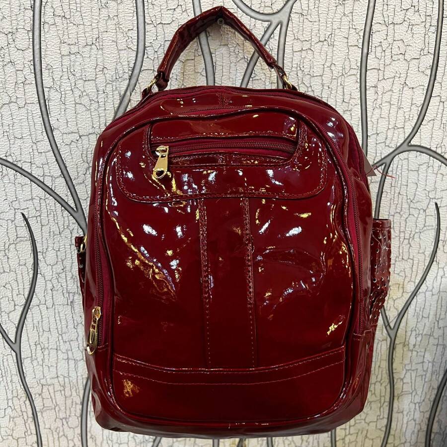Women's Fashion Backpack Varnished Casual Reinforced - 酒紅色 - 查看 1