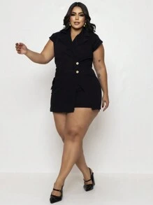 Jumpsuit Short Jeans Skirt Plus Size Blazer Model - 黑色 - 查看 4