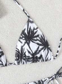 Bộ bikini quây kiểu Bohemian dành cho nữ, họa tiết cây cọ, dây buộc bên hông, chất liệu co giãn cao, thích hợp cho kỳ nghỉ hè trên bãi biển. - đen - Xem 10