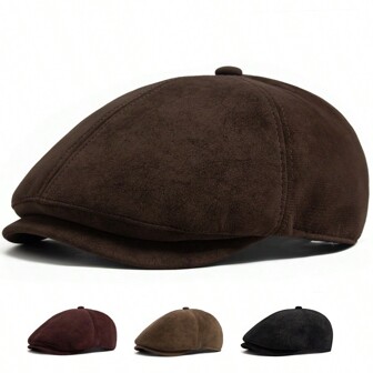 New PU Imitation Leather Newsboy Cap Fashion Vintage Men Women Berets For Spring Autumn Visor Flat Hat Casual Retro Women's Beret Adjustable Unisex