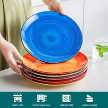 vancasso 6 Pcs Porcelain Dinner Plate, Poreclain Dinnerware Set, Mix Colour Plates, Bright Colour, Hand-Painted