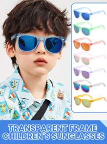 Fashion Children's Fashion Glasses Boys Girls Transparent Color Reflective Frame Rivet Micro-Grain Eyeglasses