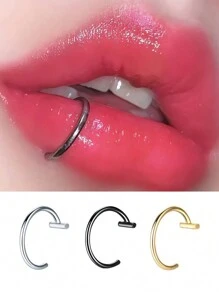 5 件装唇鼻环中性 10 毫米/0.39 英寸银色/金色/黑色朋克唇形耳鼻夹假膜片带穿孔唇环身体首饰钢环