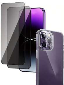 1 Ốp lưng trong suốt + 2 Kính cường lực chống nhìn trộm tương thích với iPhone 16 15 14 13 12 11 Pro Max X Xs XR Max 7 8 Plus Ốp lưng chống sốc - màu đen - Xem 21
