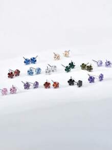 1Pair 925 Sterling Silver Birthstone Stud Earrings For Women Tiny Flower Stud Earrings For Multiple Piercings Different Sizes Stud Earrings 3mm 4mm 5mm 6mm Valentines