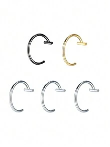 5 件装唇鼻环中性 10 毫米/0.39 英寸银色/金色/黑色朋克唇形耳鼻夹假膜片带穿孔唇环身体首饰钢环