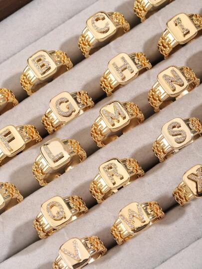1 Pc Retro Style Children's 26 Initials Ring Is The Most Suitable Customized Gift For Comme
