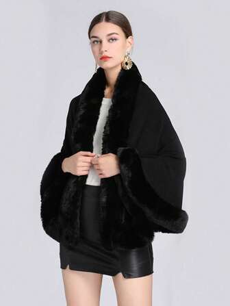 Fluffy Collar Shawl Solid Color Thick Warm Cardigan Autumn Winter Coldproof Windproof Large Cloak For Women