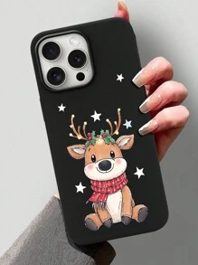 Husă drăguță pentru telefon Ren 1buc Cerb Model Negru TPU Husă pentru telefon anti-cădere compatibilă cu Samsung S24, S23, S22, S21 și Apple IPhone 16, 13, 15, 15pro, 14Pro, 14Plus, 7/8Plus, 11, 12ProMax, 1314ProMax,