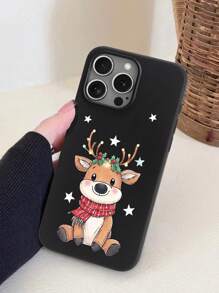 Husă drăguță pentru telefon Ren 1buc Cerb Model Negru TPU Husă pentru telefon anti-cădere compatibilă cu Samsung S24, S23, S22, S21 și Apple IPhone 16, 13, 15, 15pro, 14Pro, 14Plus, 7/8Plus, 11, 12ProMax, 1314ProMax,