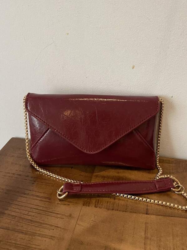 1pc Quilted Flap Closure PU Solid Color Envelope Bag, Fashionable Bright Color Party Clutch, Laser Bright Color Chain Shoulder Bag, Glossy Evening Party Mini Square Bag, Suitable For Women Date, Party, Banquet