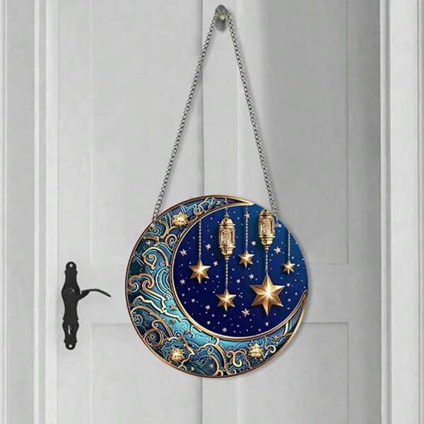 1 pezzo Piatto rotondo decorativo in acrilico colorato e vintage, con disegno di luna e stelle, per decorazione d casa