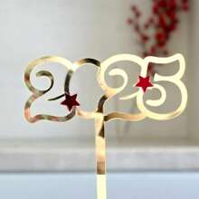 1 pièce Étoiles rouges et dorées en acrylique 2025, Décoration de gâteau pour la fête du Nouvel An 2025, Décoration de gâteau anniversaire