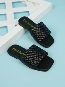 儿童休闲编织露趾一脚蹬凉鞋，儿童简约时尚沙滩鞋