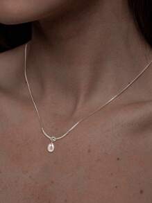 Colares de Pérola com Nó Delicado em Prata Esterlina 925, Gargantilha Fina de Corrente Pequena Elegante com Pérola em Forma de Gota Folheado a Ouro 14K, Joia Presente para Mulheres e Noivas