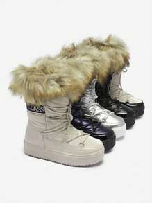 Black And Beige Women's Slip-On Snow Boots With Fur Lilitsa- Footwear - Beige - View 6