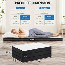 Sweetcrispy Folding Mattress, 4 Inch Tri-Fold Memory Foam Mattress Topper For Camping, Foldable Mattress Topper With Washable Cover - White - View 7