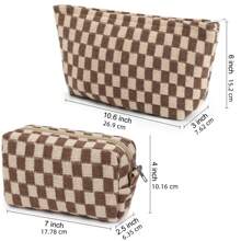 2 pezzi Borsa porta trucchi grande in tela a quadri, borsa da toilette per viaggio con grande capacità, accessori estetici per organizzare pennelli trucco, borsa per lo stoccaggio per donne, mix a quadri verde