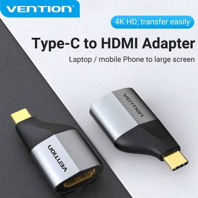 VENTION Type-C Adapter, 4K USB-C Male Female Video Adapter HDR&3D, Gold-Plated Interface, Suitable For Laptops/Tablets/Monitors/TVs