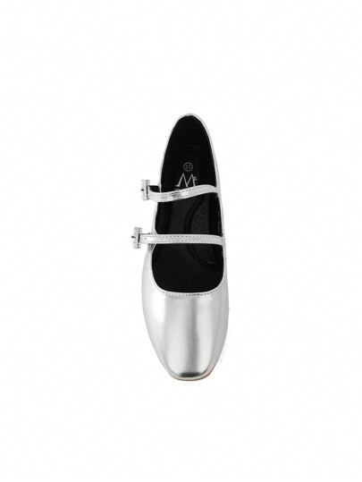 Fashionable & Versatile Simple Crystal Decor Silver Flat Shoes