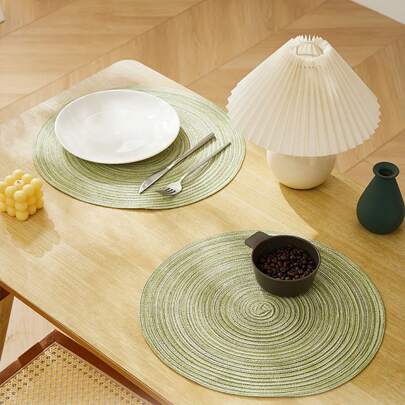 1/2/4/6/8pcs Simple Round Green Polyester Placemats