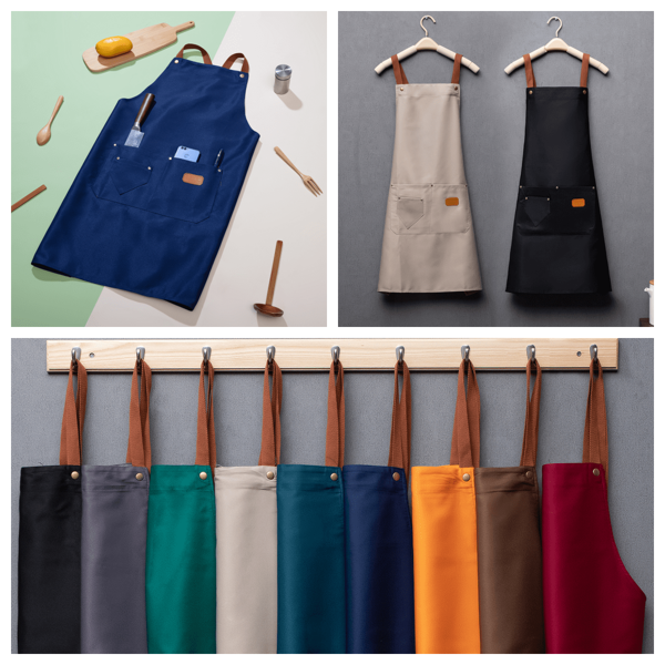 1 szt. Fartuch kuchenny z płótna wodoodpornego, męski fartuch kuchenny z dużymi kieszeniami, regulowany fartuch z krzyżowym tyłem, odpowiedni dla kobiet i restauracji