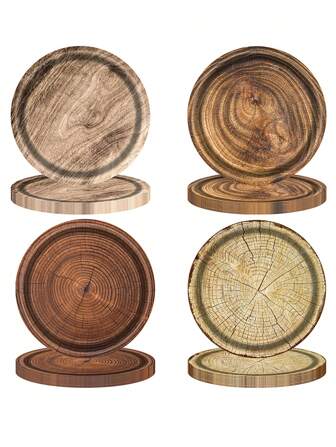 20pcs Wood Grain Paper Plates, Round Shape, For Party, Picnic, Home Use