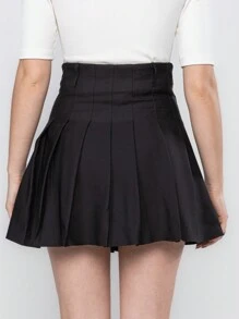 Pleated Skirt With Lining Shorts For Women In College Tailoring - Black - View 2