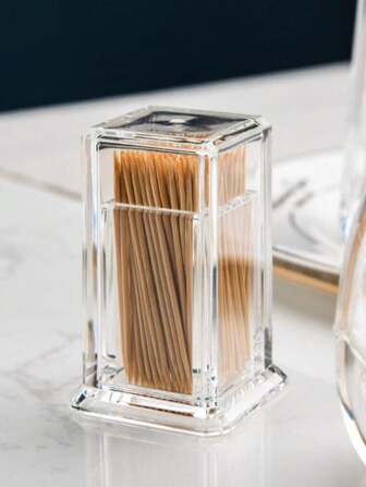 1 pieza Dispensador de palillos de dientes portátil de acrílico con tapa, caja organizadora y dispensador de palillos de dientes transparente con tapa