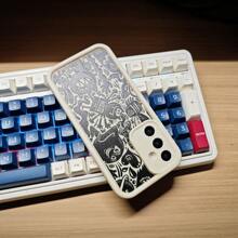 1 件怪异黑色卡通可爱搞笑哥特式创意独特卡通欧美涂鸦浮雕彩绘小鬼万圣节哑光白镜片框架阶梯式设计全保护软壳,适用于三星/Galaxy/OPPO/VIVO//Honor/Realme 手机 - 彩色 - 查看 7