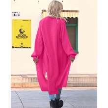 Women's Oversized Long Cardigan Sweaters Long Sleeve Split Open Front Drape Knit Duster Coat - 玫紅色 - 查看 4