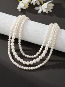 1 Stück stilvolle mehrschichtige Perlenkette für Frauen, Schmuckzubehör für Feiertage, Festivalgeschenke