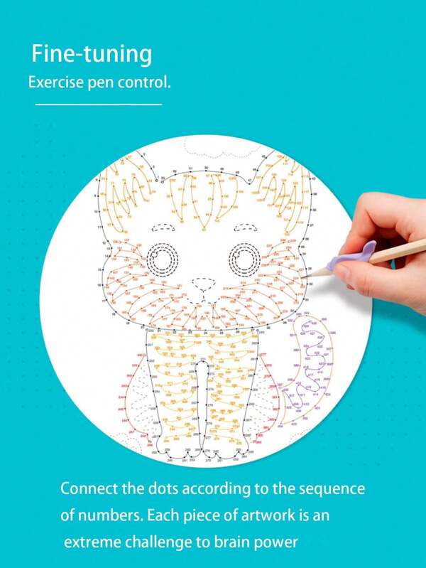 1 Book Of Magic Line Adult Coloring Book With 44 Illustrations, Suitable For 14+ Years Old, Divided Into Beginner, Intermediate And Advanced Levels, With Over 10,000 Dots Per Book, Designed To Exercise The Brain, Improve Creativity And Focus, Aiming To Relax And Challenge