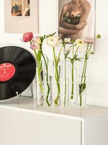 6pcs/Set Clear Acrylic Base Modern Hydroponic Test Tube Vases With Plastic Planters For Indoor Gardening, Transparent Minimalist Self-Watering Plant Propagation Stations, Air Purifying Home Office Desk Decor, Low-Maintenance Spring Season Display For Housewarming/Wedding Favors Gifts Birthday Graduation Home Decor Room Decor Flower Vase Glass Vase