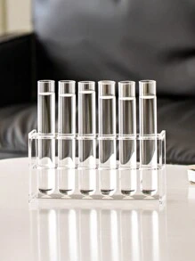 6pcs/Set Clear Acrylic Base Modern Hydroponic Test Tube Vases With Plastic Planters For Indoor Gardening, Transparent Minimalist Self-Watering Plant Propagation Stations, Air Purifying Home Office Desk Decor, Low-Maintenance Spring Season Display For Housewarming/Wedding Favors Gifts Birthday Graduation Home Decor Room Decor Flower Vase Glass Vase