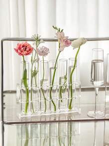 6pcs/Set Clear Acrylic Base Modern Hydroponic Test Tube Vases With Plastic Planters For Indoor Gardening, Transparent Minimalist Self-Watering Plant Propagation Stations, Air Purifying Home Office Desk Decor, Low-Maintenance Spring Season Display For Housewarming/Wedding Favors Gifts Birthday Graduation Home Decor Room Decor Flower Vase Glass Vase