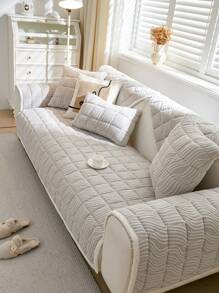 1pc Plush Thick Warm Sofa Cushion Cover, Modern Minimalist Anti-Slip Fabric Sofa Slipcover, Washable, Dust-Proof, All Season Use, Warm, Fade-Resistant, Pet-Friendly, Fits For Bedroom, Office, Living Room, L-Shape And 1/2/3/4 Seater Sofa