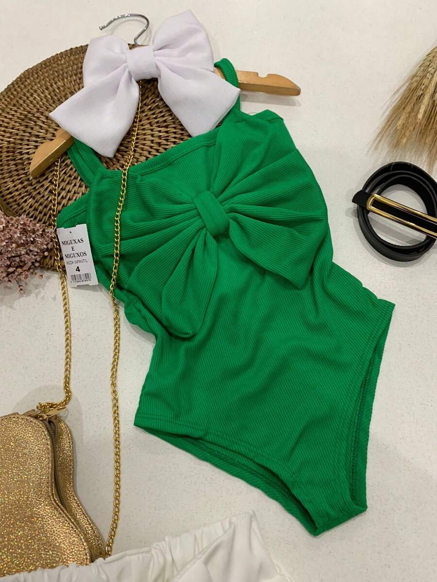 Miguxas Kids - Children's Bodysuit With Bow And Merry Night In Irregular Fabric - 綠色 - 查看 1