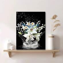 1 Piece Framed Modern Summer Painting, Natural Blooming Floral Print Black And White Water Lily Canvas Art Print Poster, Ideal For Modern Living Room, Bathroom, Bedroom, Hotel, Apartment, Homestay, Entrance, Porch, Kitchen, Dining Room, Classroom, Home Office Wall Decoration, Ready To Hangitory Home Office Wall Decoration Ready To Hang