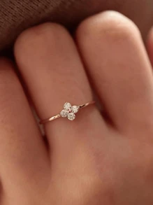 1 pieza Anillo de trébol de 4 hojas de plata esterlina S925 con baño de oro de 18k y circonita, anillo pequeño y delicado, diseño único de moda, de alta calidad, versátil, excelente regalo para festivales