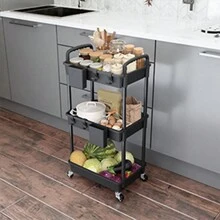 Xe đẩy tiện ích có ngăn kéo, Xe đẩy tiện ích làm bằng dụng cụ sắp xếp lưu trữ đa năng cho nhà bếp, phòng tắm, phòng khách, văn phòng, đồ tổ chức và lưu trữ, Xe đẩy 3 tầng, Đồ dùng thiết yếu cho ký túc xá đại học dành cho nữ, Đồ sắp xếp bàn làm việc, màu hồng. Trang trí ngoài trời - Xám 3 Tầng Có Ngăn Kéo - Xem 3