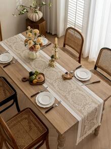 1pc Water-Resistant & Dirt-Proof Table Runner, Modern Minimalist Style, Handwoven Tassel Decor, Elevating Dining Table Artistic Feeling, Suitable For Family Gatherings Or Holiday Celebrations