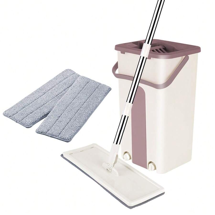 Set de 2 serpillères - Balai plat 360°, seau compact, manche extra long en acier inoxydable de 115 cm, 2 serpillières en microfibre - pour toutes les surfaces lisses (set de serpillères) - Kaki - Voir 1