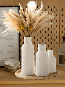 Simple Ribbed Resin Vase, Modern Nordic Style Decorative Vase, Non-Slip Design, Washable, Perfect For Living Room, Bedroom And Office Decor, Ideal For Wedding Art Decor, Mother's Day Gift, Birthday Gift, Graduation Gift, Home Decor, Room Decor - Multicolor - View 2