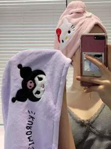 Sanrio 1pc/4pcs Four Color Cute Kuromi Dry Hair Cap, Anime KT Cat Coral Velvet Water Absorbing Headscarf, Home Cartoon Melody Quick Drying Bath Cap Home Bathroom Decor Summer Back To School Hair Bonnet