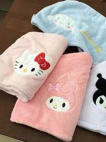 Sanrio 1pc/4pcs Four Color Cute Kuromi Dry Hair Cap, Anime KT Cat Coral Velvet Water Absorbing Headscarf, Home Cartoon Melody Quick Drying Bath Cap Home Bathroom Decor Summer Back To School Hair Bonnet