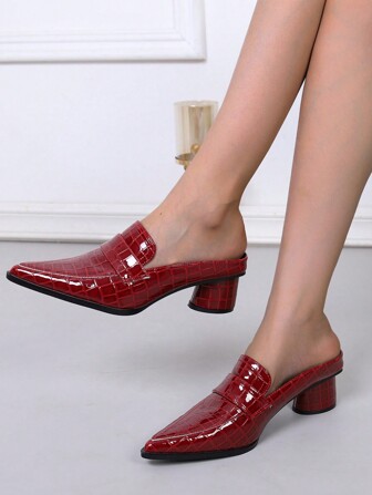 1. 新款女士尖头乐福穆勒鞋 - 奢华格纹高跟凉鞋，橡胶鞋底，时尚女鞋，圆形粗跟，专属酒红色黑色露趾高跟穆勒鞋，四季皆宜，女士派对高跟鞋。尺码偏大 - 建议选择小一码，完美贴合