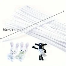 200/300/500pcs White Fabric Pipe Cleaners, DIY Crafts Supplies, Encrypted Chenille Stems, Art And Sewing Tools, Bulk Twistable Stems For Crafts And Decorations - White - View 2