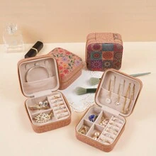 1 pieza Joyero de viaje, caja de almacenamiento de joyas pequeña de piel sintética (PU) para mujer/niña, estuche de viaje portátil y mini organizador para aretes, anillos, collares, pulseras para Navidad y Halloween - Multicolor - Ver 5