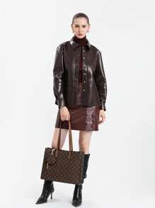 MKF Modna 2025 Nowa torba typu tote z nadrukiem w stylu vintage, prosta wysokiej jakości torba na ramię, duża pojemność,